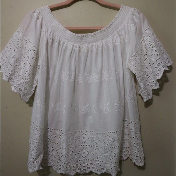 White Broderie Off-Shoulder Top - Picture 2 of 3